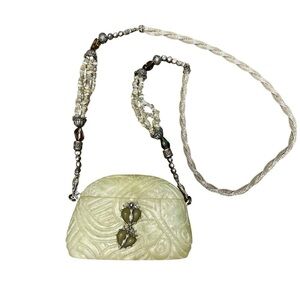 Maya Carved Resin Sculptural Crossbody Purse with Beaded Strap